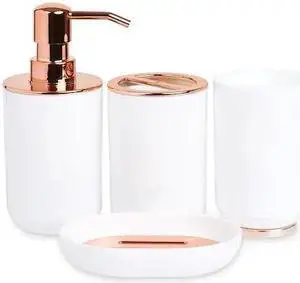 BLUE DONUTS BD3550359 Bathroom Accessory Set, Rose Gold and White, 4 Pieces BLUE DONUTS BD3550359 Bathroom Accessory Set, Rose Gold and White, 4 Pieces