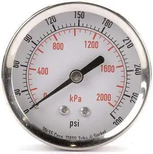 ZORO SELECT 4FMW8 Commercial Pressure Gauge, 0 to 300 psi, 2 1/2 in Dial, 1/4