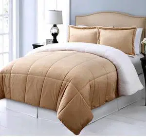 BLUE RIDGE 176002 Warm Sherpa Down Alternative Comforter Set, 3pc, Khaki,