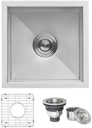 RUVATI RVH7113 13"x15" Undermnt 16 Ga Zero Radius Bar Prep Kitchen Sink SS Sngl