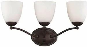 NUVO 60-5133 Patton 3 Light Vanity Fixture Frosted Glass Prairie Bronze NUVO 60-5133 Patton 3 Light Vanity Fixture Frosted Glass Prairie Bronze