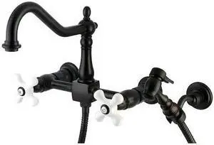 HERITAGE KS1245PXBS KS1245PXBS 2-Handle 8" Wall Mount Kitchen Faucet with Brass