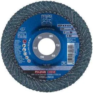 PFERD 67196 5" x 7/8" A.H. POLIFAN® Flap Disc - Z SGP CURVE STEELOX, Zirconia,