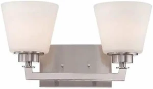 NUVO 60-5452 Mobili 2 Light Vanity Fixture Satin White Glass Brushed Nick NUVO 60-5452 Mobili 2 Light Vanity Fixture Satin White Glass Brushed Nick