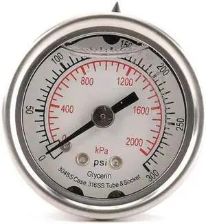 ZORO SELECT 4CFL8 Pressure Gauge,Liquid Filled,1-1/2 In