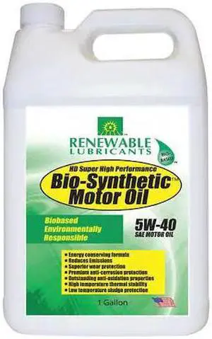 RENEWABLE LUBRICANTS 85253 Engine Oil, 5W-40, Bio-Synthetic, 1 Gal.