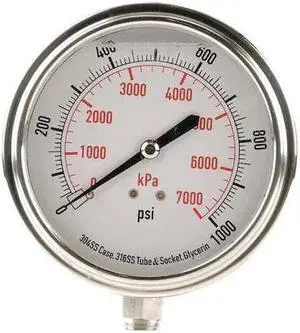 ZORO SELECT 4CFK6 Pressure Gauge,Liquid Filled,3-1/2 In