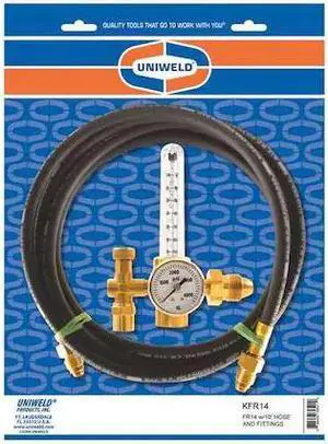 UNIWELD KFR14 Flowmeter Regulator and Hose Kit, Argon, Single Stage, 0.965"-14