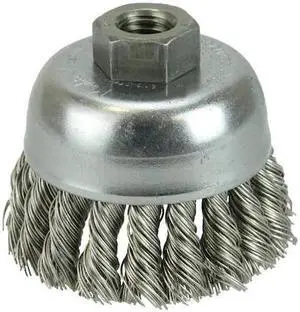 WEILER 13257 2-3/4" Single Row Knot  Cup Brush.020" Stainless , 1/2"-13 UNC Nut