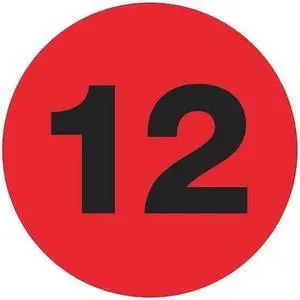 TAPE LOGIC DL6764 Tape Logic Number Labels, "12", 1" Circle, Fluorescent Red,