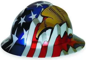 MSA 10071159 Hard Hat,FullBrim,US Flag w/ 2 Eagles