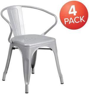 FLASH FURNITURE 4-CH-31270-SIL-GG Silver Metal Indoor-Outdoor Chair with Arms