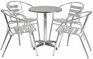 FLASH FURNITURE TLH-ALUM-24RD-017BCHR4-GG Round Table Set, 23.5" X 23.5" X