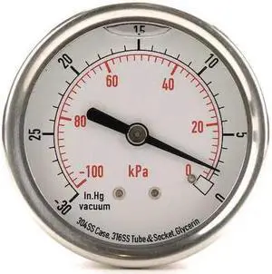 ZORO SELECT 4CFR2 Vacuum Gauge,Liquid Filled,2-1/2 In