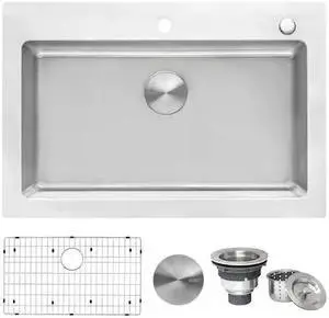 RUVATI RVM5001 33"x22" Drop-in Topmount Kitchen Sink 16 Gauge SS Single Bowl