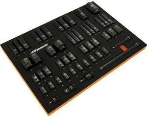 DYNAMIC D096005-FT2T 52Pcs 1/2"Dr Metric Impact Socket & Attachment Set W/ Foam