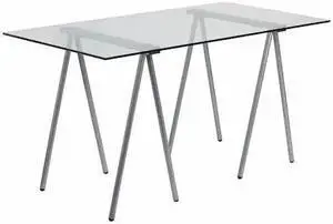 Glass Computer Desk with Silver Metal Frame