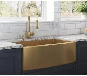 RUVATI RVH9660GG 30" Apron-Front Farmhouse Kitchen SinkBrass Tone SS Sgl Bowl