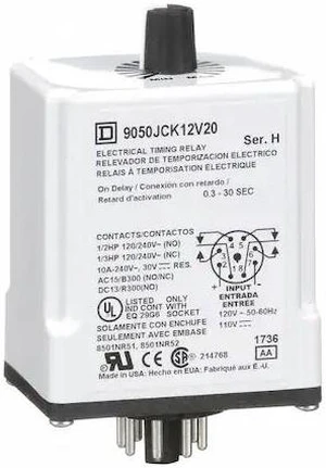 SCHNEIDER ELECTRIC 9050JCK12V20 Single Function Time Delay Relay, Octal, On SCHNEIDER ELECTRIC 9050JCK12V20 Single Function Time Delay Relay, Octal, On
