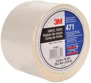 3M 471 Floor Marking Tape, vinyl, Solid, White, 3 in W., 5.2 mil Thickness