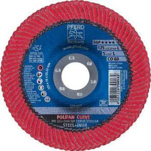PFERD 67344 5" x 7/8" A.H. POLIFAN® Flap Disc - CO SGP CURVE STEELOX, Ceramic
