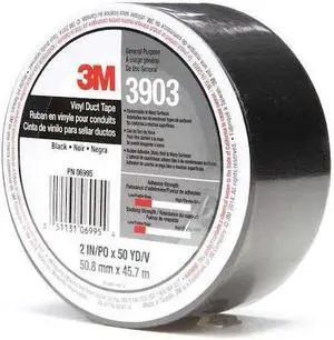 3M 3903 Duct Tape,2 x 50 yd,6.5 mil,Black,Vinyl