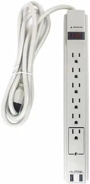 POWER FIRST 52NY54 Surge Protector Outlet Strip,6 ft.,White