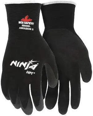 MCR SAFETY N9699L Coated Gloves, HPT, Flat, Palm, 3 Abrasion Level, Black, L