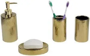 BLUE DONUTS BD3871462 Blue Donuts 4 Piece Ceramic Bathroom Set, Gold