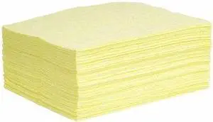 SPILLTECH YPB100S Sorbent Pad, 15 gal, 15 in x 19 in, Harsh Chemicals, Yellow,