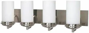 NUVO 60-614 Polaris 4 Light 30 in. Vanity Satin Frosted Glass Shades Bru NUVO 60-614 Polaris 4 Light 30 in. Vanity Satin Frosted Glass Shades Bru