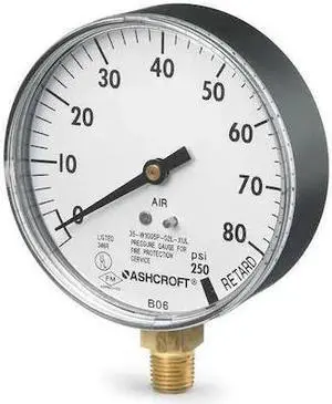 ASHCROFT 35 1005P XUL 02L 80# Pressure Gauge, 0 to 80 psi, 1/4 in MNPT,