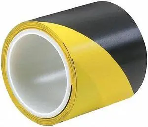 3M 766 Hazard Marking Vinyl Tape, vinyl, Striped, Black, Yellow, 2 in W., 5 mil