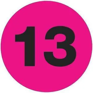 TAPE LOGIC DL6765 Tape Logic Number Labels, "13", 1" Circle, Fluorescent Pink,