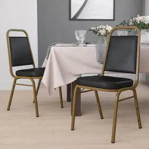FLASH FURNITURE 4-FD-BHF-1-ALLGOLD-BK-GG Black Vinyl Banquet Chair,PK4