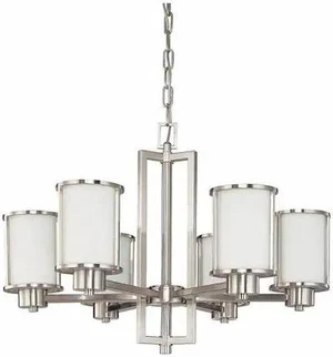 NUVO 60-2853 Odeon 6 Light (convertible up/down) Chandelier Satin White B NUVO 60-2853 Odeon 6 Light (convertible up/down) Chandelier Satin White B