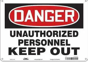 CONDOR 472T46 Safety Sign, 10 in Height, 14 in Width, Polyethylene, Horizontal