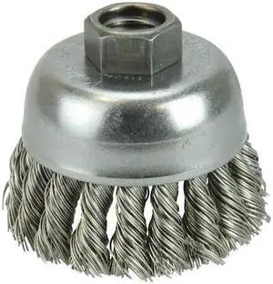WEILER 13009 2-3/4" Single Row Knot  Cup Brush.014" Stainless , 5/8"-11 UNC Nut