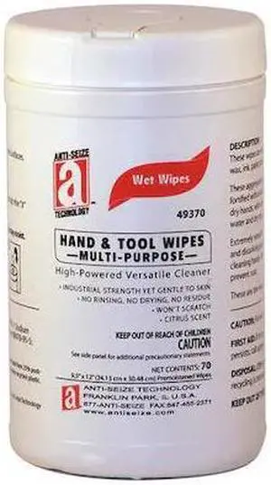 ANTI-SEIZE TECHNOLOGY 49370 Hand Cleaning Wipes, 12"L x 9-1/2"W, 70 Wipes