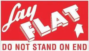 Tape Logic Labels "Lay Flat - Do Not Stand On End" 3" x 5" Red/White 500/Rol