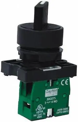 DAYTON 30G264 Non-Illum Selectr Swtch,22mm,2 Pos,Knob