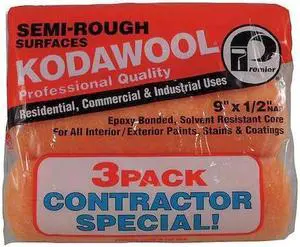 PREMIER 3PKW50 9" Paint Roller Cover, 1/2" Nap, Polyester/Knitted Wool
