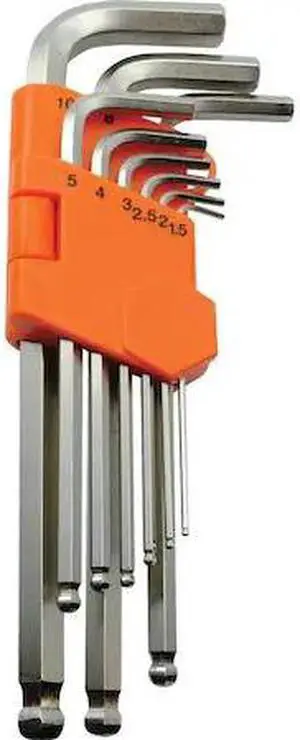 DYNAMIC D043202 Tools 9 Piece Metric Ball End Long Hex Key Set, 1.5mm - 10mm
