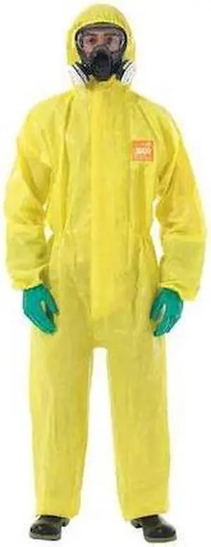 MICROCHEM YE30-W-92-111-02 Hooded Coverall, S, Yellow, Chemical Laminate,