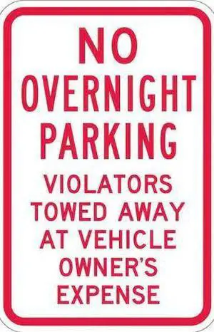 LYLE T1-1055-EG_12x18 No Overnight Parking Sign,18" x 12, T1-1055-EG_12x18