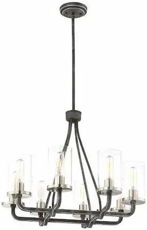NUVO 60-6128 8-Light Sherwood Chandelier Iron Black with Brushed Nickel Accents NUVO 60-6128 8-Light Sherwood Chandelier Iron Black with Brushed Nickel Accents