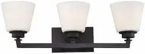 NUVO 60-5553 Mobili 3 Light Vanity Fixture Satin White Glass Aged Bronze