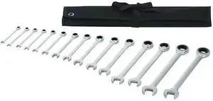 WESTWARD 54DG22 Ratcheting Wrench Set, SAE, 1/4 in to 1 in Head Sizes, 15-Piece