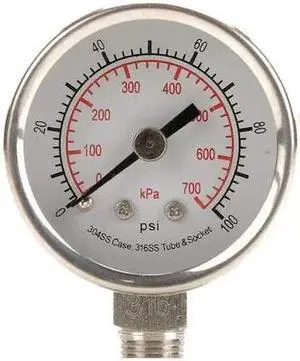 ZORO SELECT 4FMJ2 Commercial Pressure Gauge, 0 to 100 psi, 1 1/2 in Dial, 1/8