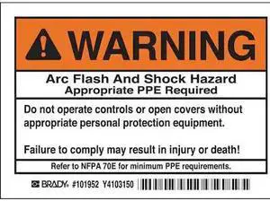 BRADY 101952 Arc Flash Protection Label,PK5